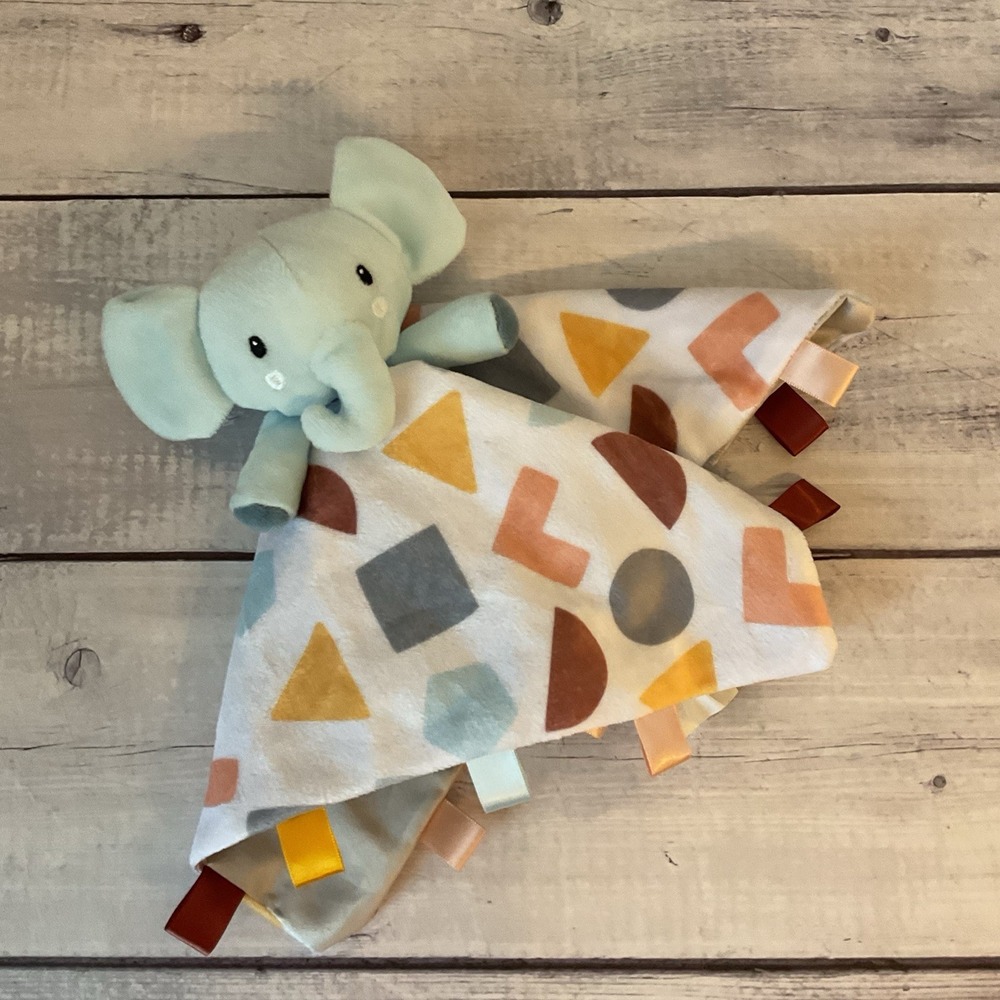 Parents Choice Walmart Blue Elephant Lovey Geometric Plush Security Blanket Tags
